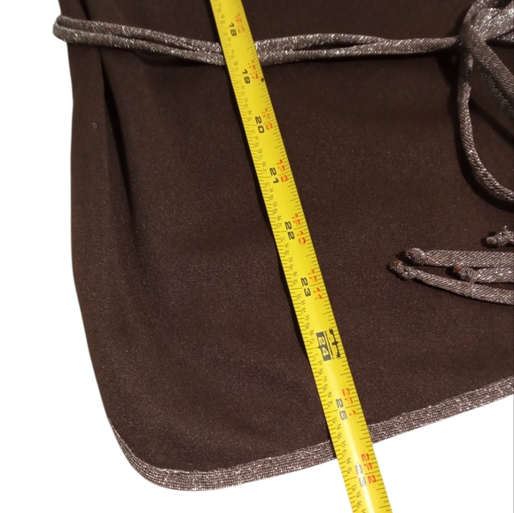 Brown Satin Shimmer 2 Piece Set Belted Blouse Wide Leg Pants Mob Wife Glam - Picture 6 of 12